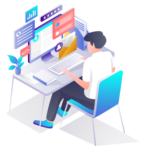 Man working with computer at desk